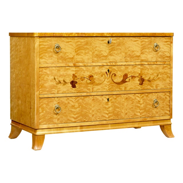 Mid-Century Swedish Elm and Birch Chest of Drawers, 1950s For Sale