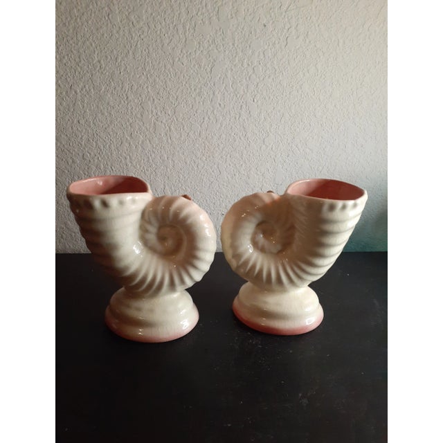 Art Deco Vintage Pair of Porcelain Cornucopia Bud Vases For Sale - Image 3 of 7