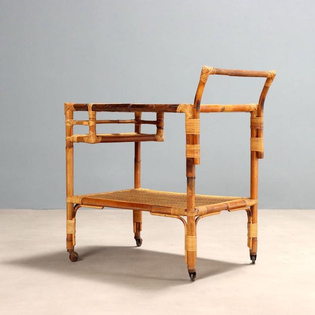 Brown Bamboo Bar Cart, 1970s For Sale - Image 8 of 9