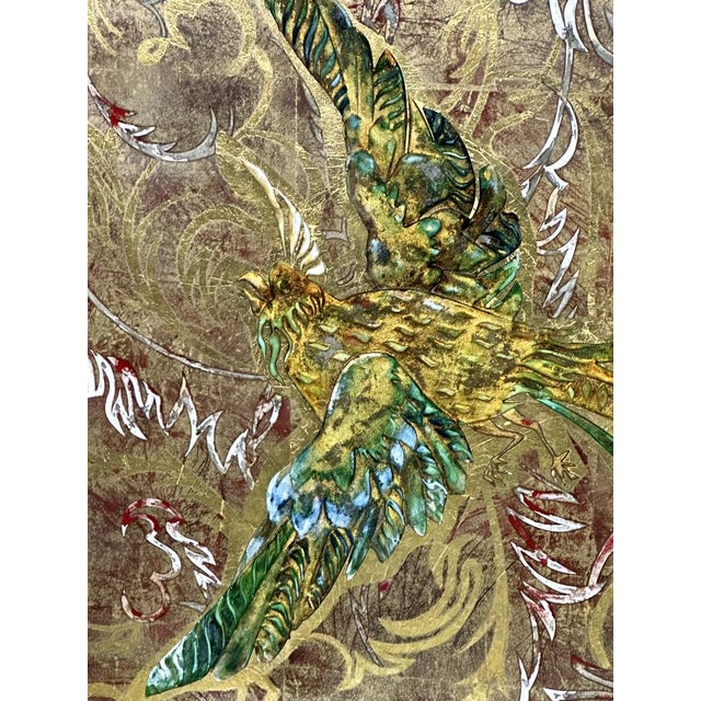 Glass Glass of Glass Mirror Eglomized Birds of Paradise, 1950s For Sale - Image 7 of 14