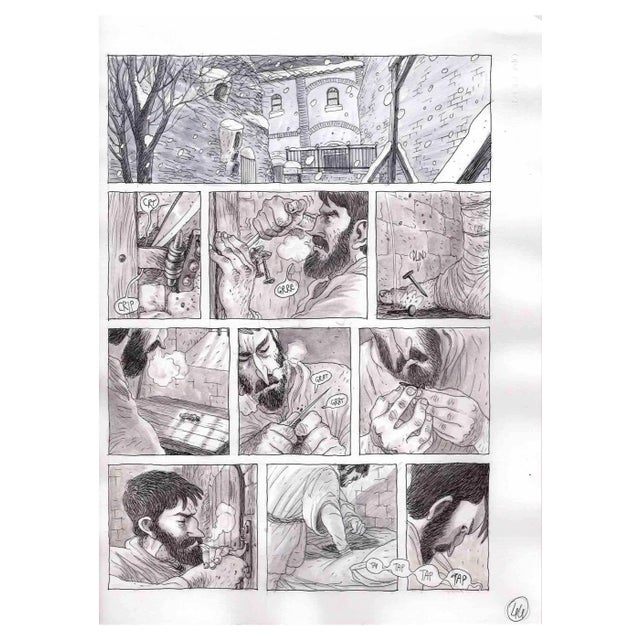 Vincenzo Bizzarri, Escape Preparation, Ink & Watercolor on Paper, 2015 For Sale