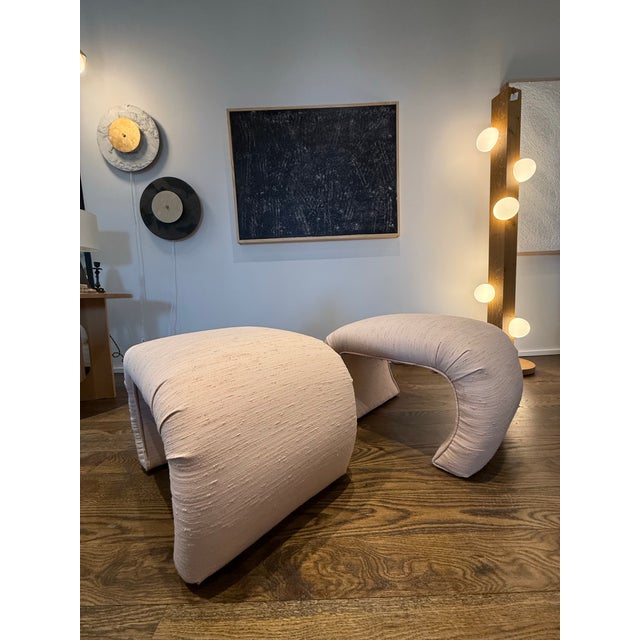 Postmodern waterfall benches. Blush colored original fabric.