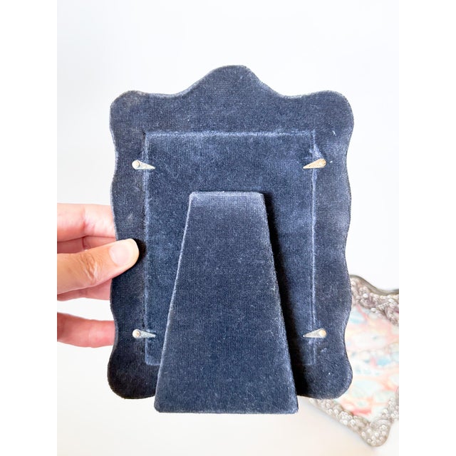 Metal Pair of Vintage English Sterling Silver Repoussé Picture Frames, Velvet Back, 1987 For Sale - Image 7 of 17