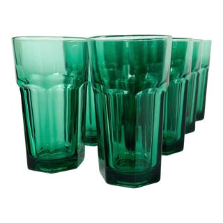 Vintage Libbey Duratuff Emerald Green Glass Drinkware Tumblers Set of 8 For Sale