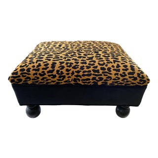 Custom Made Velvet Animal Print Ottoman 26" W For Sale
