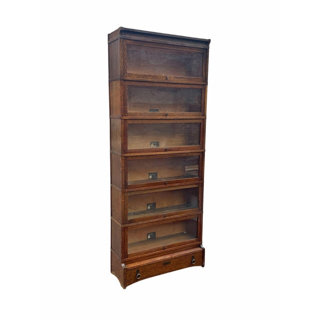 Early 20th Century Pair of Antique Arts & Crafts Mission Oak Six Section Barrister Bookcases For Sale - Image 5 of 12