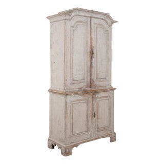 Early 19th Century Swedish Gray Painted Wedding Cabinet For Sale