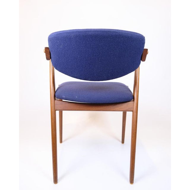 Model 42 Dining Room Chairs in Teak and Blue Fabric by Kai Kristiansen for Andersen Møbelfabrik, 1960s, Set of 6 For Sale - Image 9 of 14