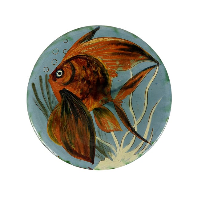 Ceramic Wall Plate with Fish Decor by Puigdemont For Sale