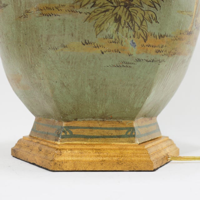 Pair of Hand-Painted Chinoiserie Tole Table Lamps With Figural Scenes For Sale In New York - Image 6 of 11