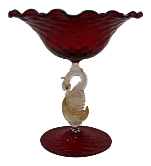 Vintage Red and Gold Fleck Murano Candy Dish