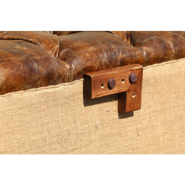 Industrial Aviator Chesterfield Sofa in Distressed Brown Leather & Riveted Aluminum Panels For Sale - Image 18 of 18