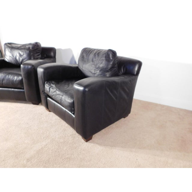 Black Pair Vintage Massive Ferguson Copeland, Ltd. Tribecca Leather Lounge Club Tub Chairs For Sale - Image 8 of 16