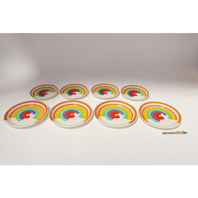 1960s Set of Eight Italian Porcelain Salad and Dinner "Rainbow" Plates by Mancer For Sale - Image 5 of 16