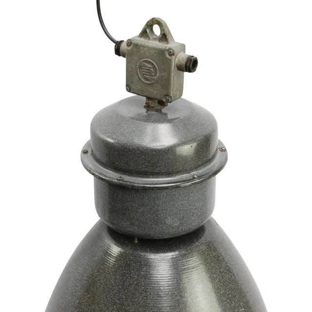 Industrial Vintage Industrial Gray Enamel Factory Pendant Lamp For Sale - Image 3 of 5