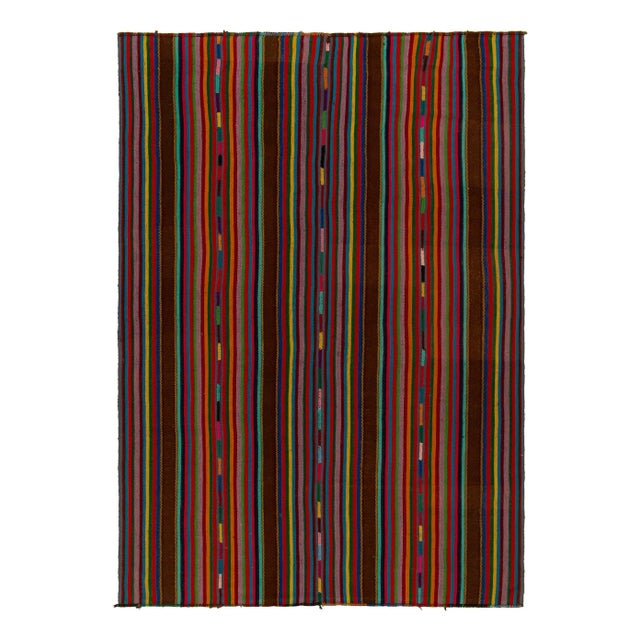 Textile 1950s Vintage Chaput Kilim Style in Brown, Multicolor Striped Patterns For Sale - Image 7 of 7