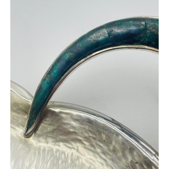1960s Hammered Silver Tray With Malachite Handle by Los Castillo, Mexican Modernism For Sale - Image 9 of 18