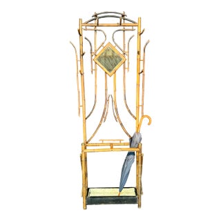 Antique Burnt Bamboo Hall Tree Coat Rack Umbrella Stand and Hat Rack For Sale