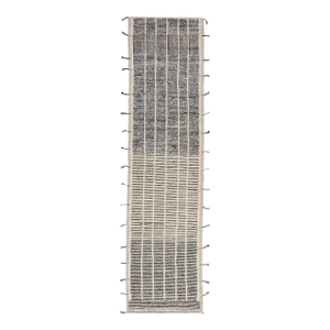 Modern Casual Hand Knotted Runner With Tribal Design in Black and White Colors