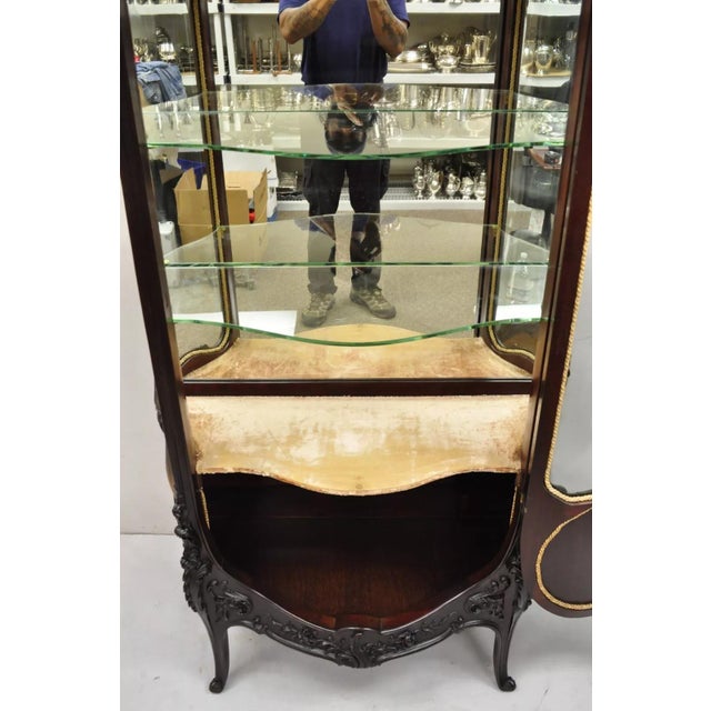 Wood French Louis XV Mahogany Hand Painted Curved Glass Vernis Martin Curio Cabinet For Sale - Image 7 of 12