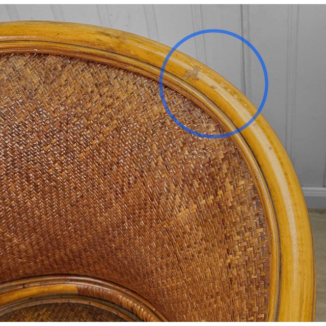 Vintage Coastal Rattan & Wicker Swivel Tiki Bar Stools - a Pair For Sale - Image 12 of 12