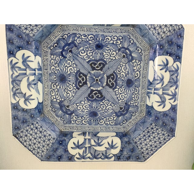 Early 19th Century Antique Japanese Blue & White Octagonal Plate With Floral and Bamboo Motifs For Sale - Image 5 of 18