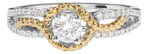 14K Two-Toned Gold Diamond 3/8 Cttw Diamond Split Shank and Beaded Halo Engagement Ring (G-H Color, VS2-SI1 Clarity) - Size 7