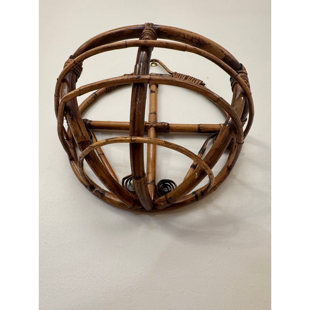 Boho Chic Bamboo & Rattan Round Wall Pocket For Sale In Houston - Image 6 of 12