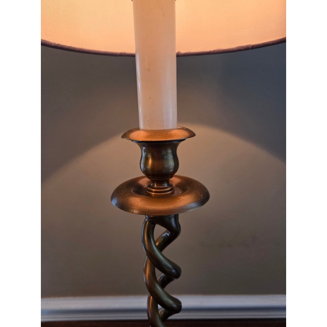 English Brass Finish Barley Twist Candlestick Lamp For Sale - Image 3 of 11