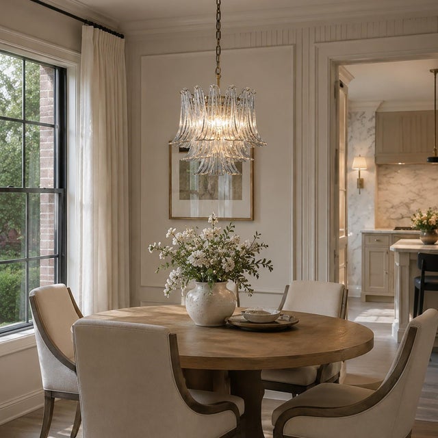 Mid-Century Modern Chandelier 3-Tier Clear Art Glass Pendant Light in Antique Bronze For Sale In Houston - Image 6 of 8