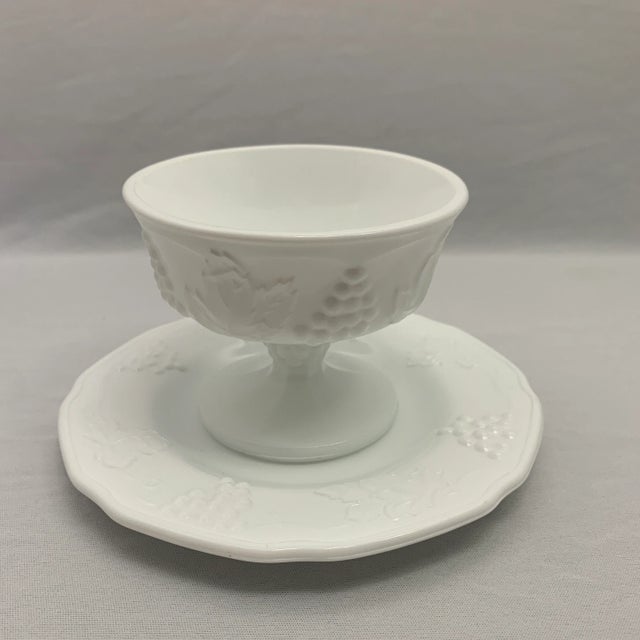 1960s Milk Glass Grape Harvest Dessert Plate & Compote Set- 8 Pieces For Sale - Image 5 of 7