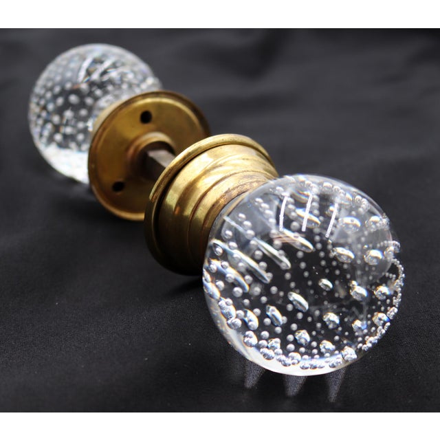 Antique Controlled Bubble Glass Wide Shank Door Knob Set For Sale - Image 4 of 6