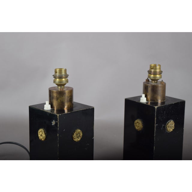 Black Lacquered Metal and Brass Table Lamps, 1940s, Set of 2 For Sale - Image 10 of 13