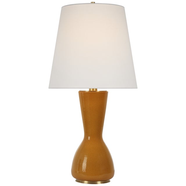 Traditional Thomas O'Brien by Visual Comfort Signature Jess 29" Table Lamp in Crackled Sienna with Linen Shade For Sale - Image 3 of 3