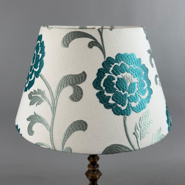 Brass Table Lamp with Fabric Lampshade, 20th Century For Sale - Image 6 of 11