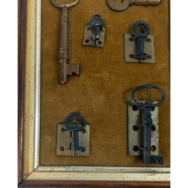 20th Century Assemblage of Vintage and Antique Keys in Walnut Frame For Sale - Image 11 of 12