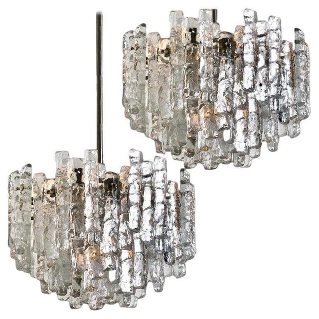 Large Modern Ice Glass Chandeliers attributed to J. T. Kalmar, 1970, Set of 2 For Sale - Image 14 of 14