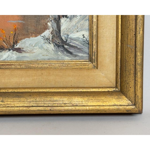 Vintage Original Oil Painting H. Robinson Winter Sunset Landscape Signed Framed For Sale - Image 4 of 11