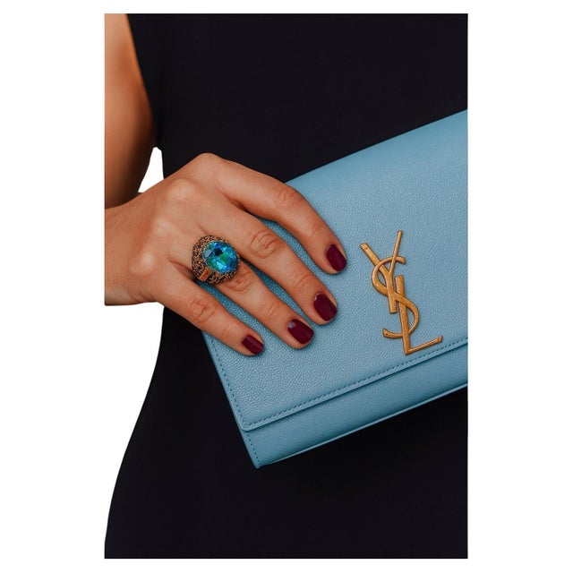 Bochic "Orient" Vintage Natural London Blue Topaz & Yellow Sapphire Ring Set 18K & Silver Natural London Blue Topaz - 18...