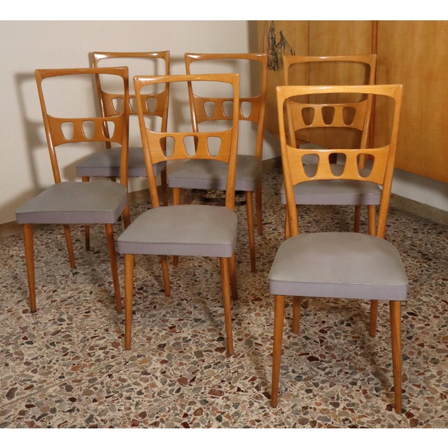 Mid-Century Modern Maple and Leather Chairs by Vittorio Dassi, 1950s, Set of 6 For Sale - Image 10 of 10