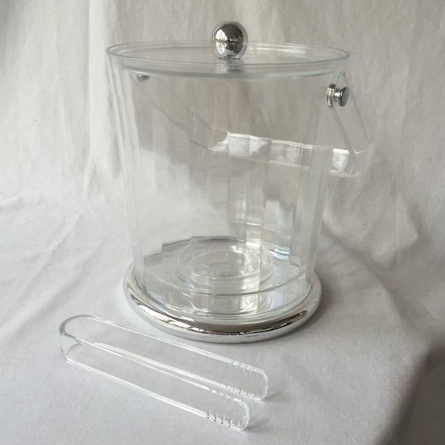 Clear Acrylic & Silver Ice Bucket w/Tongs Chairish