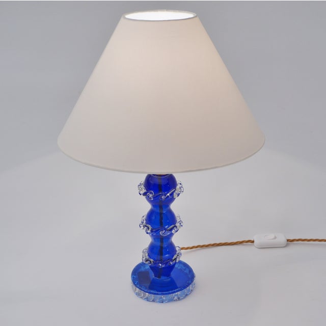 Blue 1920`s Italian Antique Murano Glass Table Lamp, Handblown Cobalt Blue Crystal, Barovier & Toso Style - Rewired For Sale - Image 8 of 14