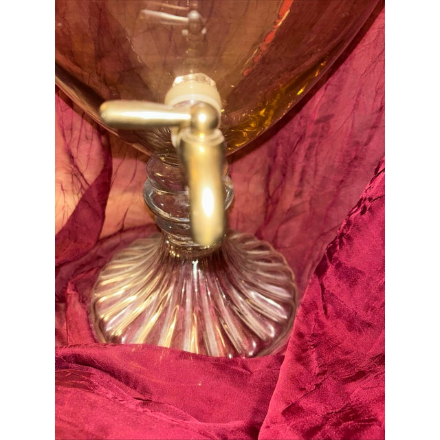 Metal Vintage Empoli Region Tuscany Italy Hand Blown Honey Gold Amber Luxury Beverage Dispenser. For Sale - Image 7 of 12