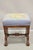 Antique Eastlake Victorian Burl Walnut Carved Curule Footstool Ottoman Stool with Blue Needlepoint Floral Upholstery....