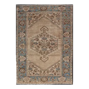 Antique Persian Hamadan Rug With Medallion Design in Tan, Light Blue & Brown