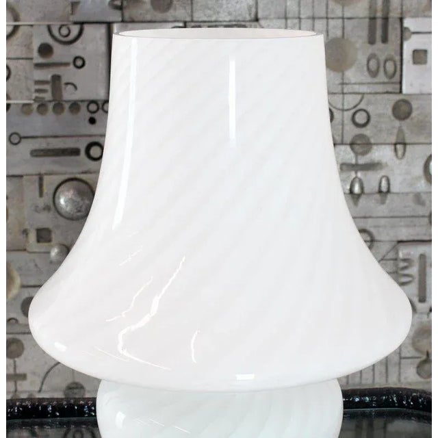 1970s Vintage Vetri Swirl Milk Murano Glass Mushroom Lamps- a Pair For Sale - Image 9 of 12