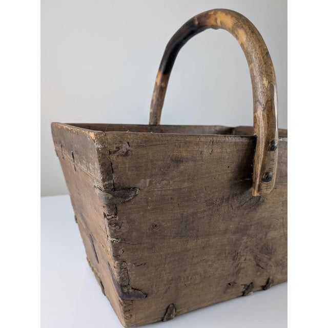 Antique Wabi-Sabi Wooden Log Basket with Wrought Iron Fittings For Sale - Image 11 of 18