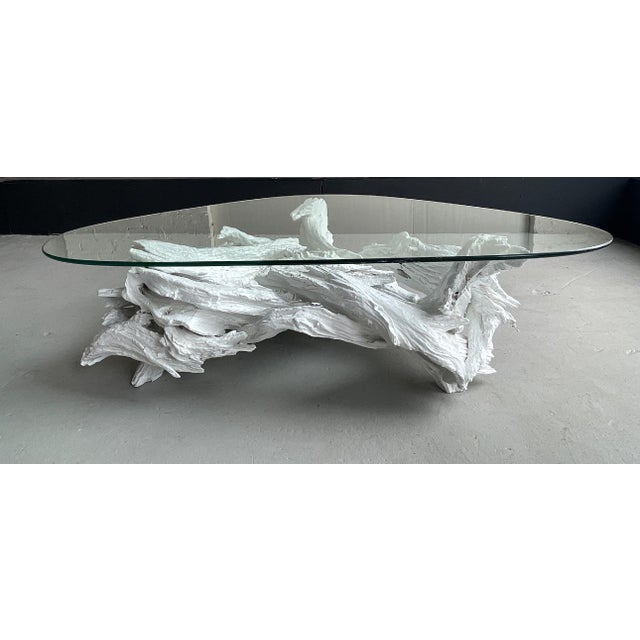 1960s Mid Century Modern Organic White Driftwood Coffee Table With Boomerang Glass Top For Sale - Image 4 of 5
