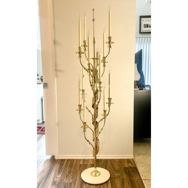 Mid-Century Modern 1950s Stilnovo Brass and Marble Candelabra Floor Lamp For Sale - Image 3 of 10
