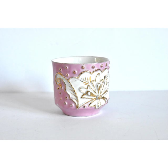 Antique German Porcelain Pink & Gilt Mustache Mug For Sale - Image 4 of 12